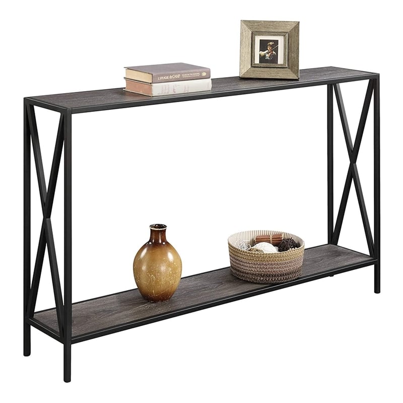 Convenience Concepts Tucson Console Table in Gray Wood Finish With Black Metal