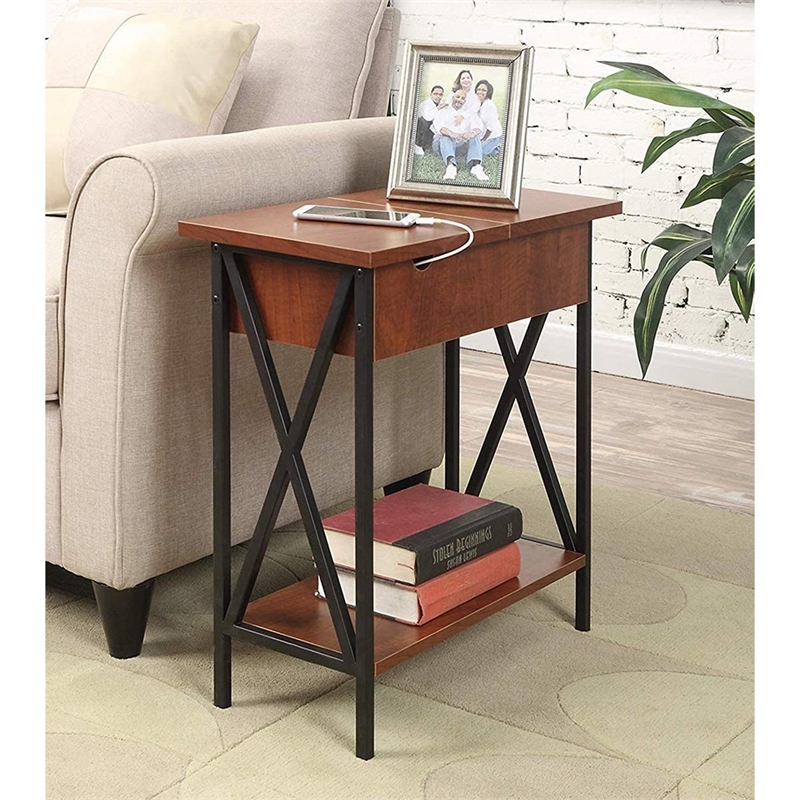 Tucson Electric Flip Top Table in Cherry Wood and Black Metal Frame