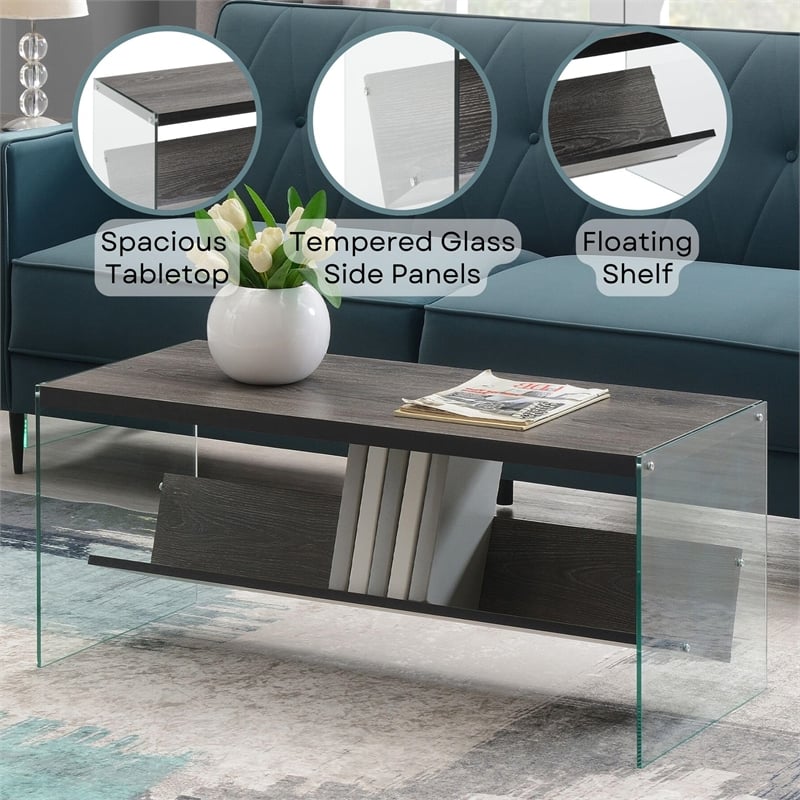Convenience Concepts Soho Coffee Table in Weathered Gray Wood Finish