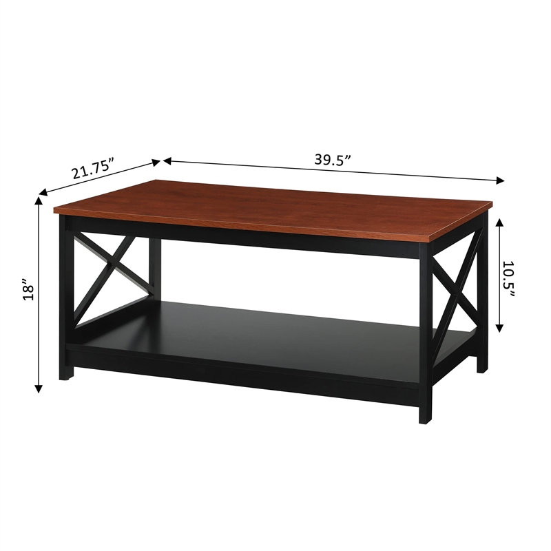 Oxford Coffee Table with Shelf in Cherry and Black Wood Finish