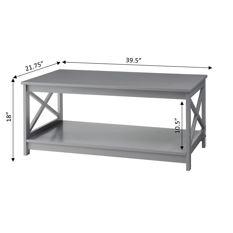 Convenience Concepts Oxford Coffee Table with Shelf in Gray Wood Finish