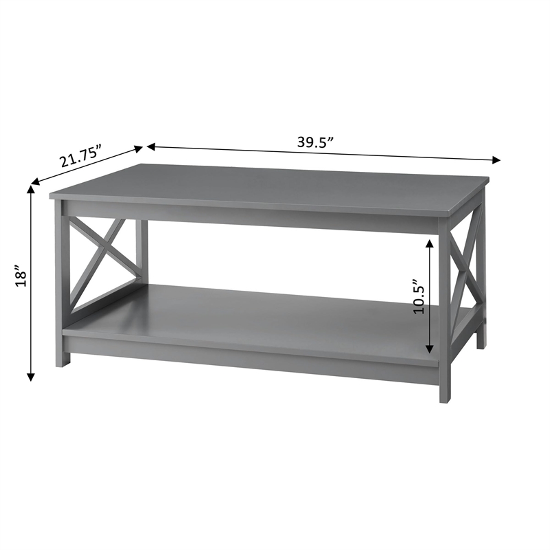 Convenience Concepts Oxford Coffee Table with Shelf in Gray Wood Finish