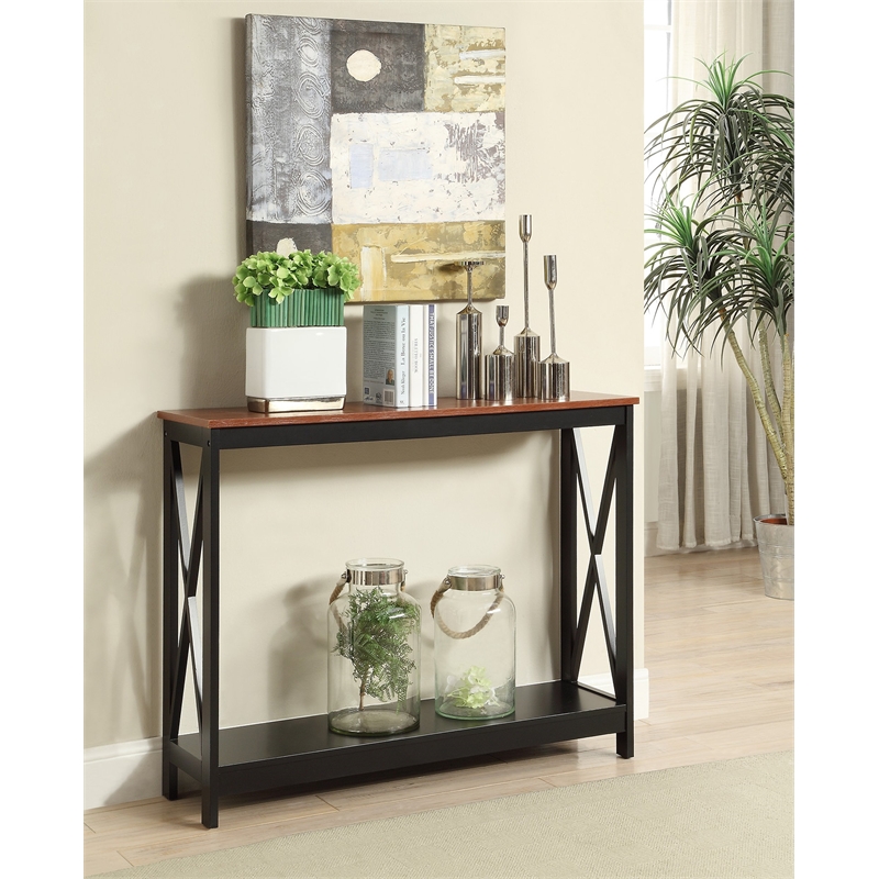 Convenience Concepts Oxford Console Table in Cherry and Black Wood Finish