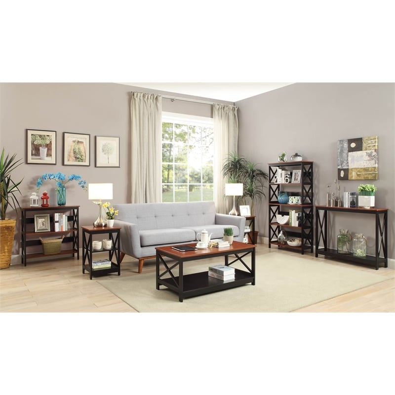 Convenience Concepts Oxford Console Table in Cherry and Black Wood Finish
