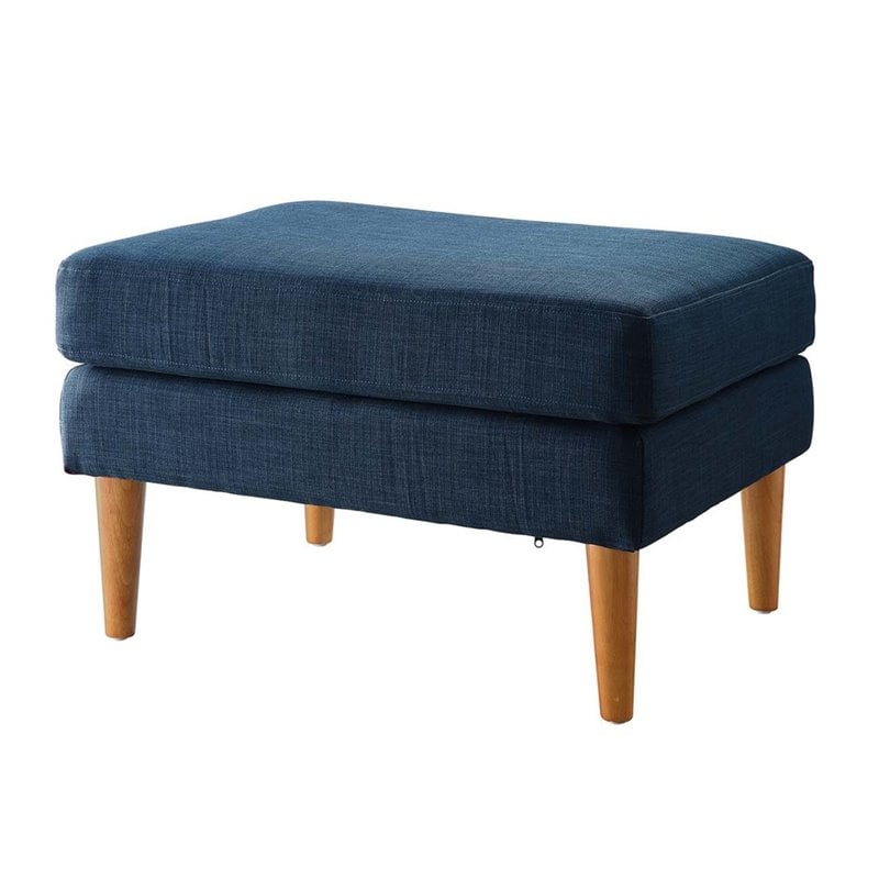 Convenience Concepts Designs4Comfort Marlow Ottoman in Blue Fabric and Wood Legs
