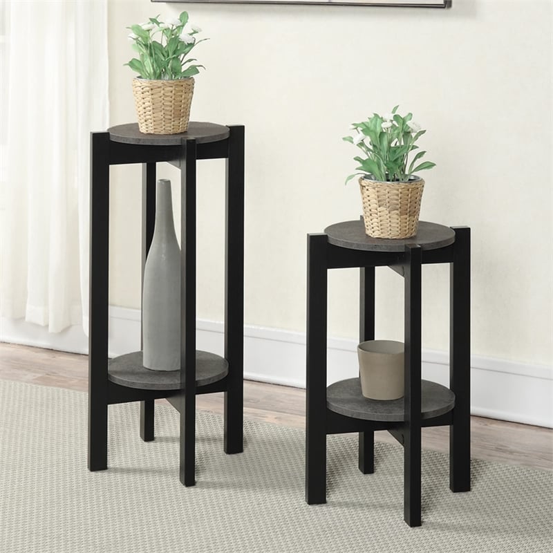 Convenience Concepts Newport Medium Plant Stand in Black Wood Finish