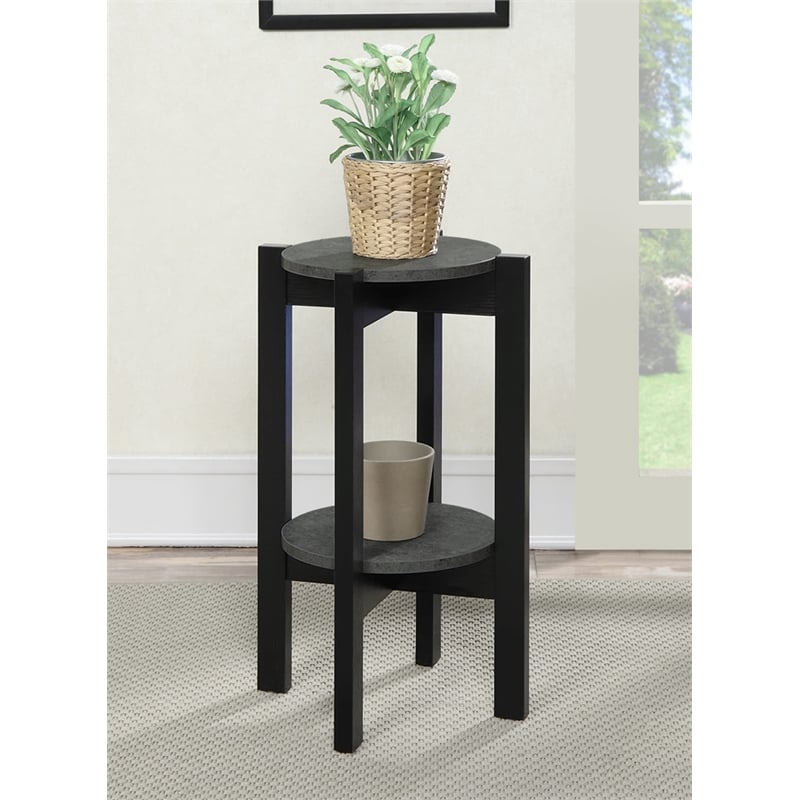 Convenience Concepts Newport Medium Plant Stand in Black Wood Finish