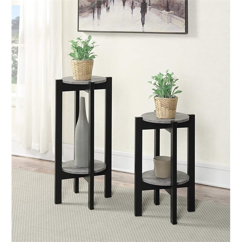 Convenience Concepts Newport Medium Plant Stand in Black Wood Finish