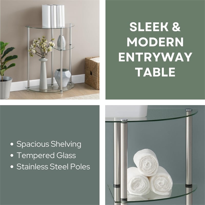 Convenience Concepts Designs2Go Three-Tier Clear Glass Display Accent Table