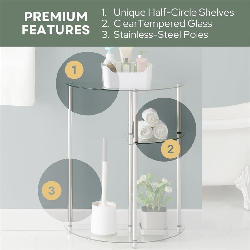 Convenience Concepts Designs2Go Three-Tier Clear Glass Display Accent Table