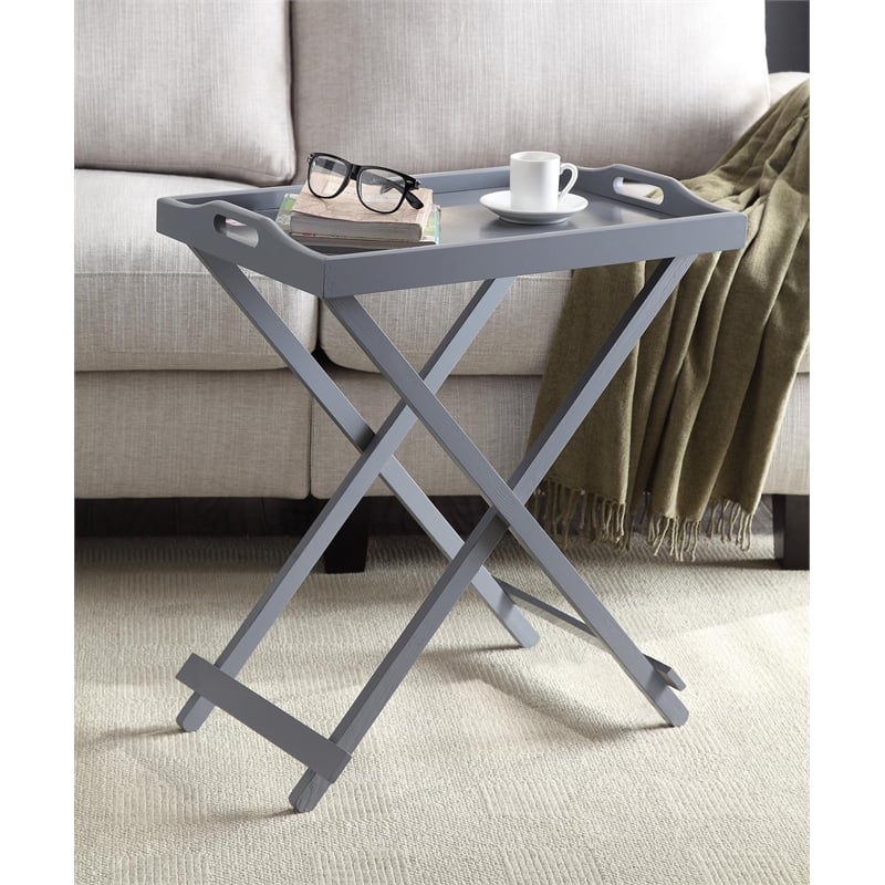 Convenience Concepts Designs2Go Folding Tray Table in Gray Wood Finish