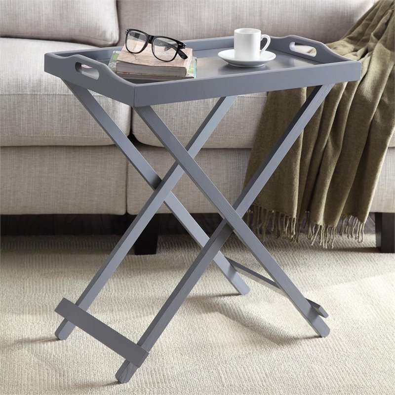 Convenience Concepts Designs2Go Folding Tray Table in Gray Wood Finish