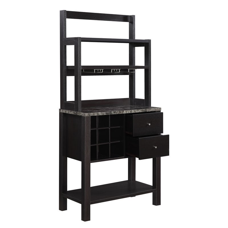 Convenience Concepts Newport Serving Bar in Espresso Wood and Faux Marble