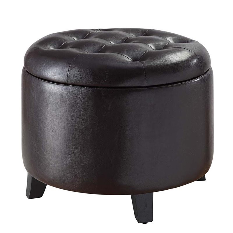 Convenience Concepts Designs4Comfort Round Ottoman in Espresso Faux Leather