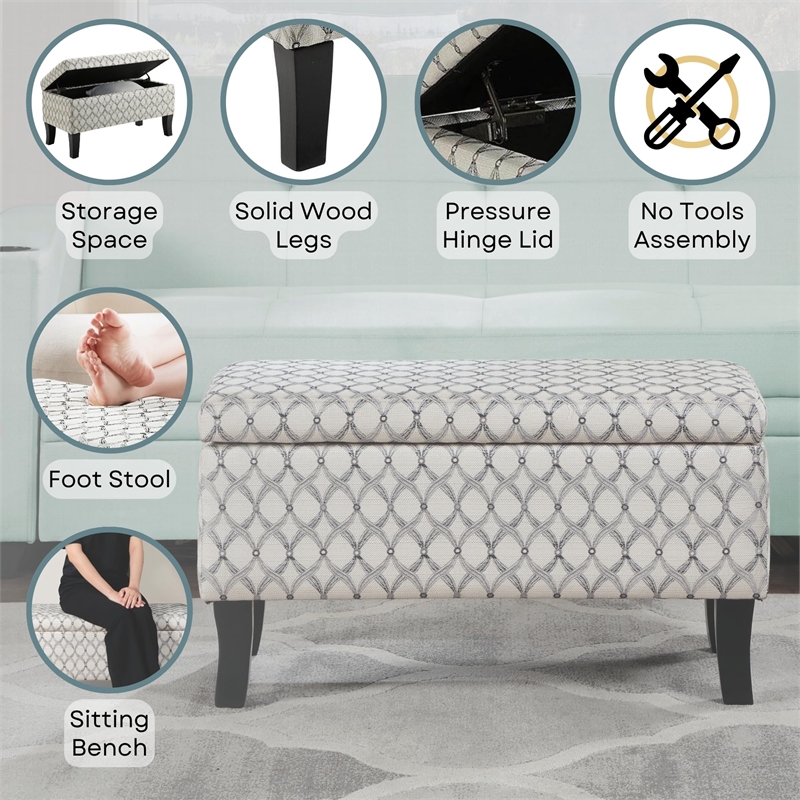 Designs4Comfort Winslow Storage Ottoman in Gray Ribbon Fabric With Solid Wood