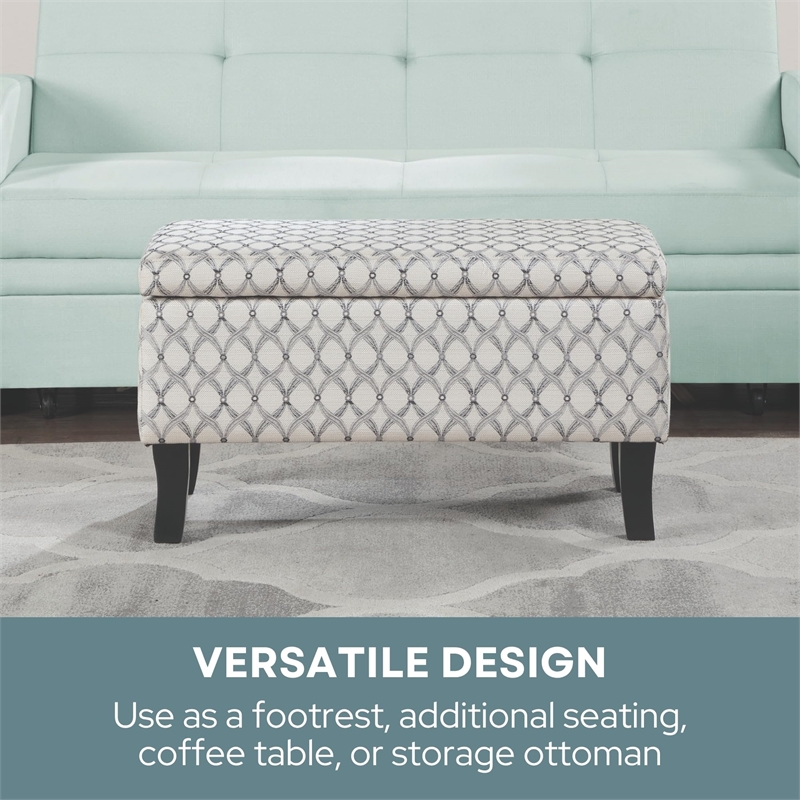 Designs4Comfort Winslow Storage Ottoman in Gray Ribbon Fabric With Solid Wood