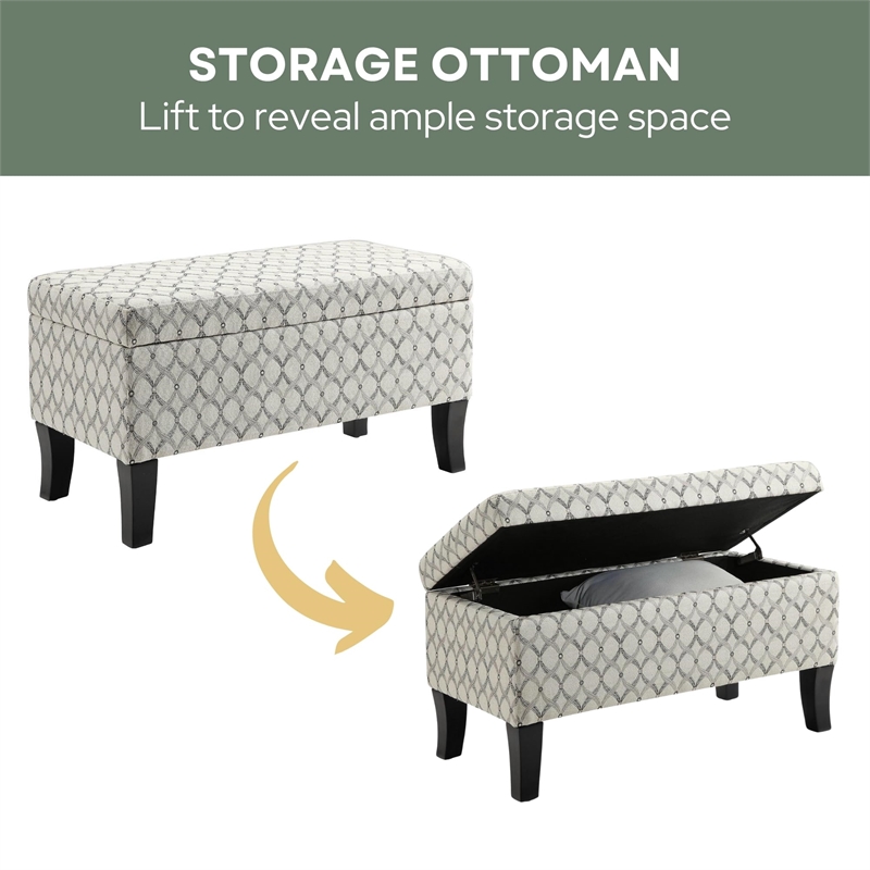 Designs4Comfort Winslow Storage Ottoman in Gray Ribbon Fabric With Solid Wood