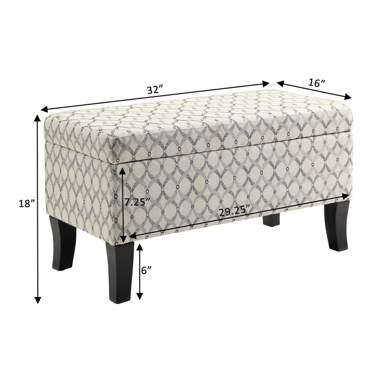 Designs4Comfort Winslow Storage Ottoman in Gray Ribbon Fabric With Solid Wood
