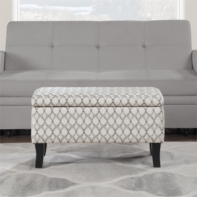 Designs4Comfort Winslow Storage Ottoman in Gray Ribbon Fabric With Solid Wood