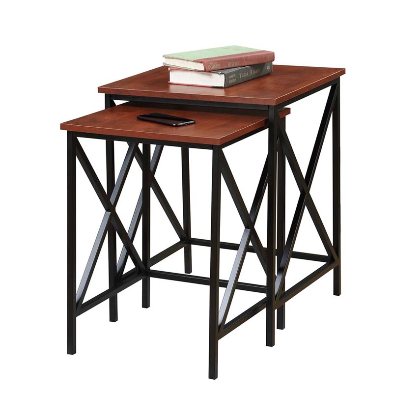 Convenience Concepts Tucson 2-Piece Nesting End Table Set in Cherry Wood Finish