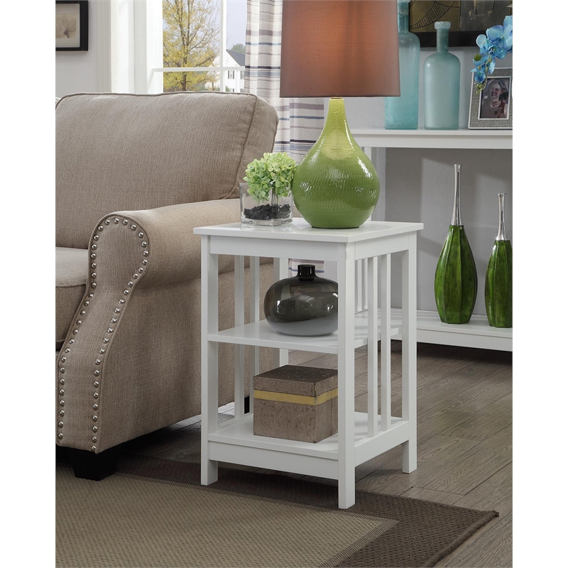 Convenience Concepts Mission Square End Table in White Wood Finish