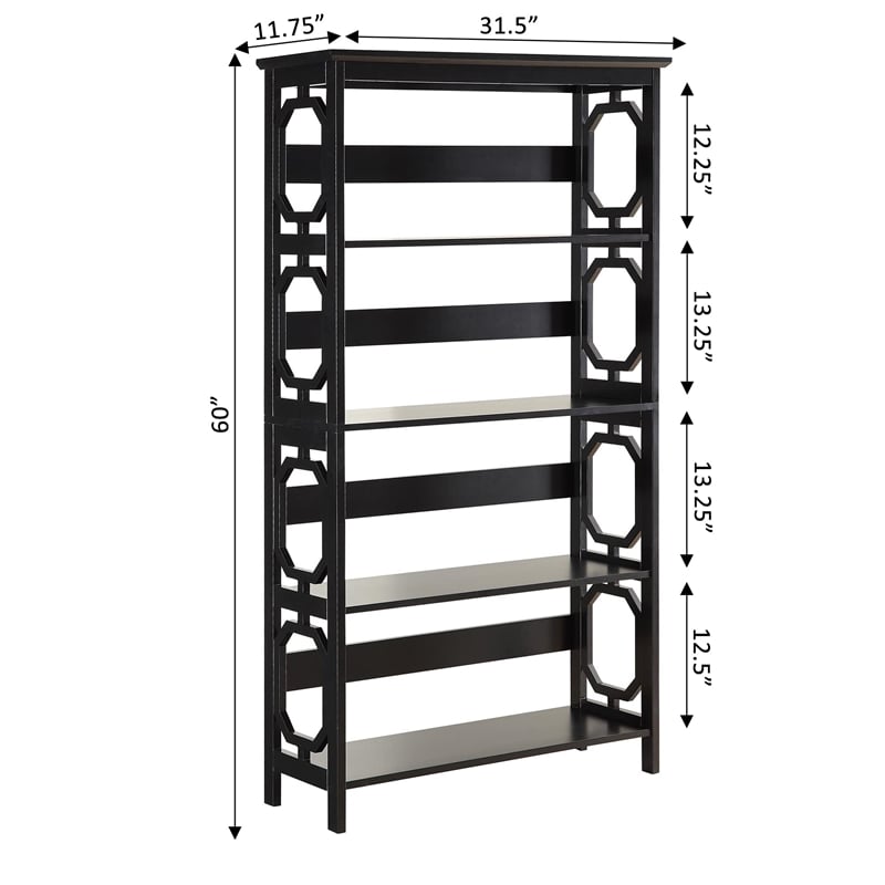 Convenience Concepts Omega Four-Shelf Bookcase in Black Wood Finish