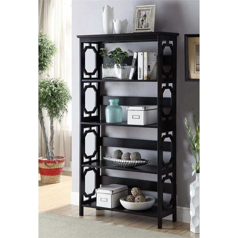 Convenience Concepts Omega Four-Shelf Bookcase in Black Wood Finish
