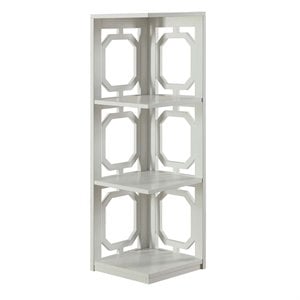 Convenience Concepts Omega Three-Shelf Corner Bookcase in White Wood Finish