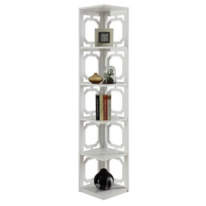 Convenience Concepts Omega Five-Shelf Corner Bookcase in White Wood Finish