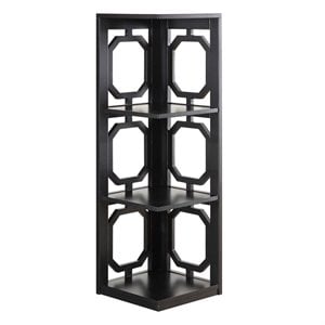 Convenience Concepts Omega Three-Shelf Corner Bookcase in Black Wood Finish