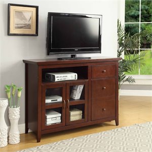 highlander one-drawer tv stand w/ storage cabinets and shelves in espresso wood