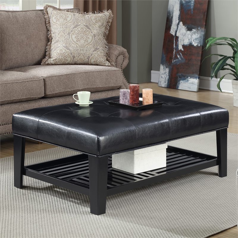 Convenience Concepts Ottoman Coffee Table in Black Wood