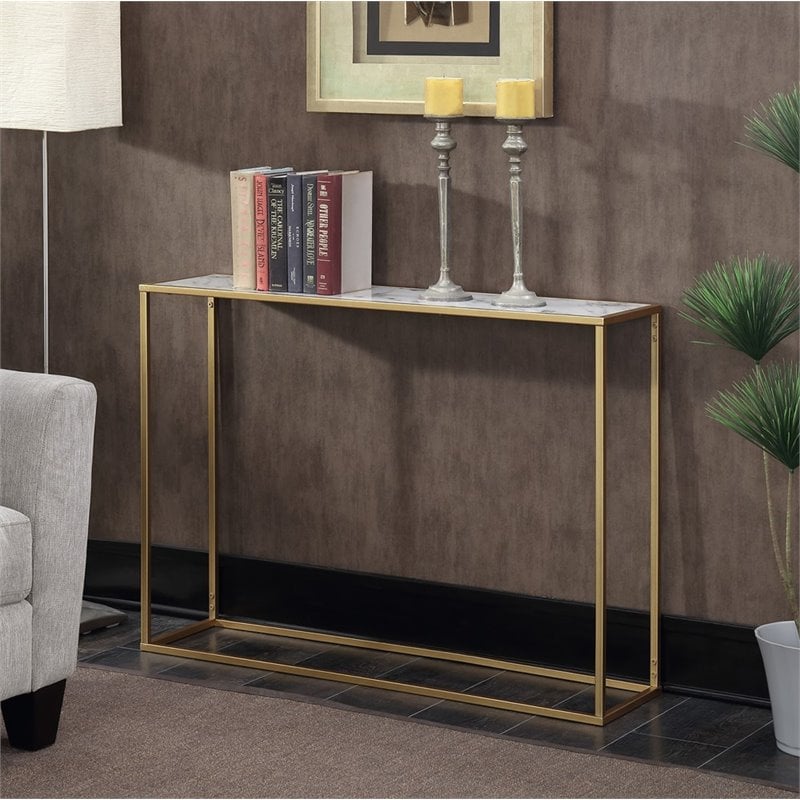 Convenience Concepts Gold Coast Faux Marble Top Console Table in Gold ...