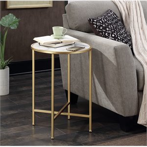 convenience concepts gold coast round faux marble top end table in gold metal