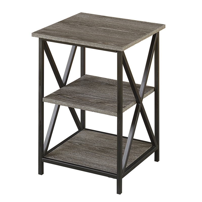 Convenience Concepts Tucson Three-Tier End Table in Weathered Gray Wood Finish