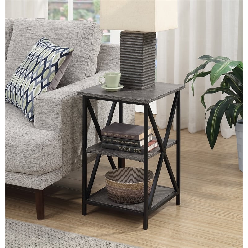 Convenience Concepts Tucson Three-Tier End Table in Weathered Gray Wood Finish