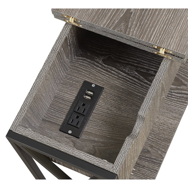 Convenience Concepts Tucson Electric FlipTop End Table in Weathered