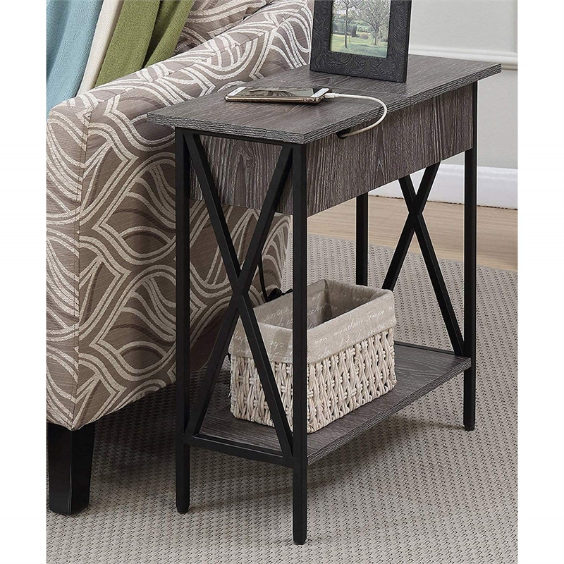 Convenience Concepts Tucson Electric Flip-Top End Table in Weathered Gray Wood