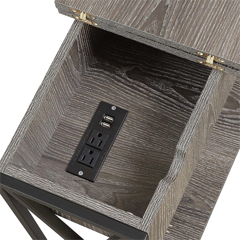 Convenience Concepts Tucson Electric Flip-Top End Table in Weathered Gray Wood