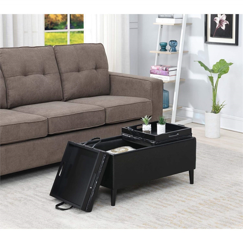 Convenience Concepts Designs4Comfort Storage Ottoman with Trays in Blue Fabric
