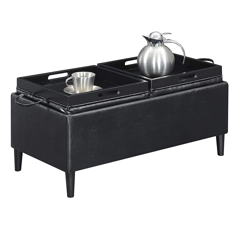 Convenience Concepts Designs4Comfort Storage Ottoman with Trays in Blue Fabric