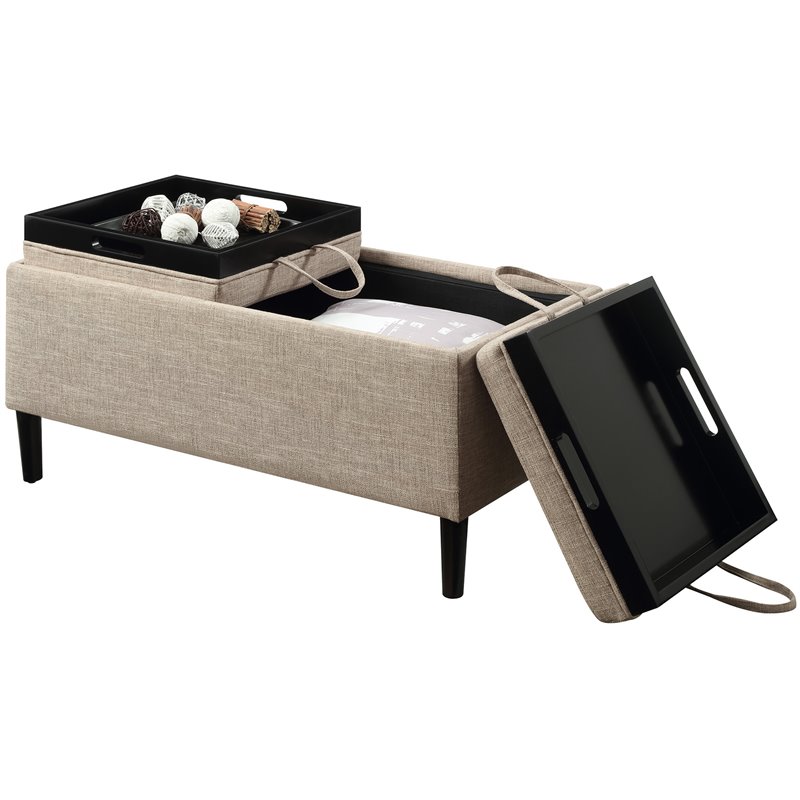 Convenience Concepts Designs4Comfort Storage Ottoman with Trays in Cream Fabric