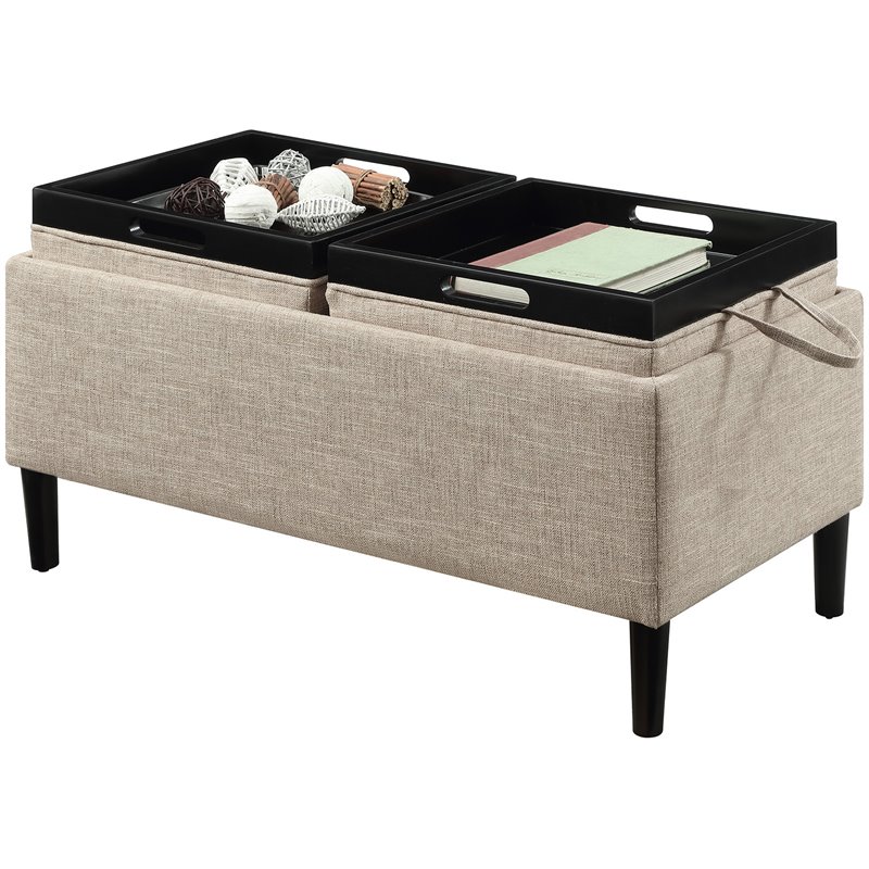 Convenience Concepts Designs4Comfort Storage Ottoman with Trays in Cream Fabric