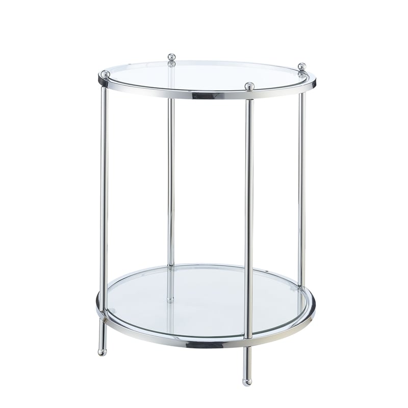 Convenience Concepts Royal Crest Two-Tier Round End Table in Clear Glass/ Chrome