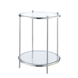 Convenience Concepts Royal Crest Two-Tier Round End Table in Clear Glass/ Chrome