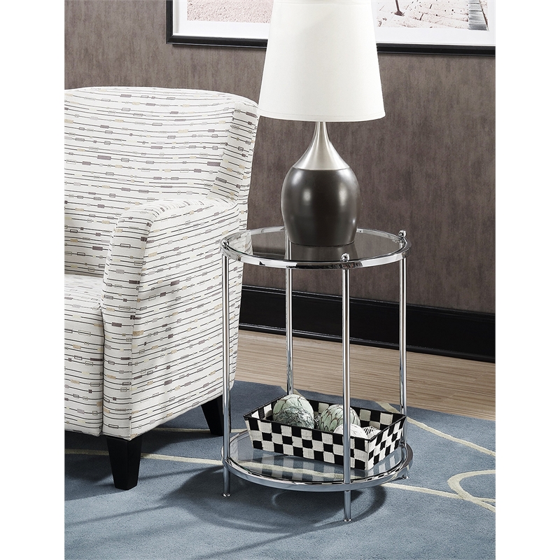 Convenience Concepts Royal Crest Two-Tier Round End Table in Clear Glass/ Chrome
