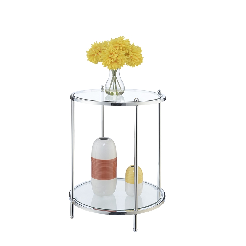Convenience Concepts Royal Crest Two-Tier Round End Table in Clear Glass/ Chrome