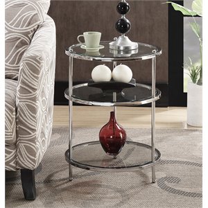 convenience concepts royal crest three-tier round end table in clear glass