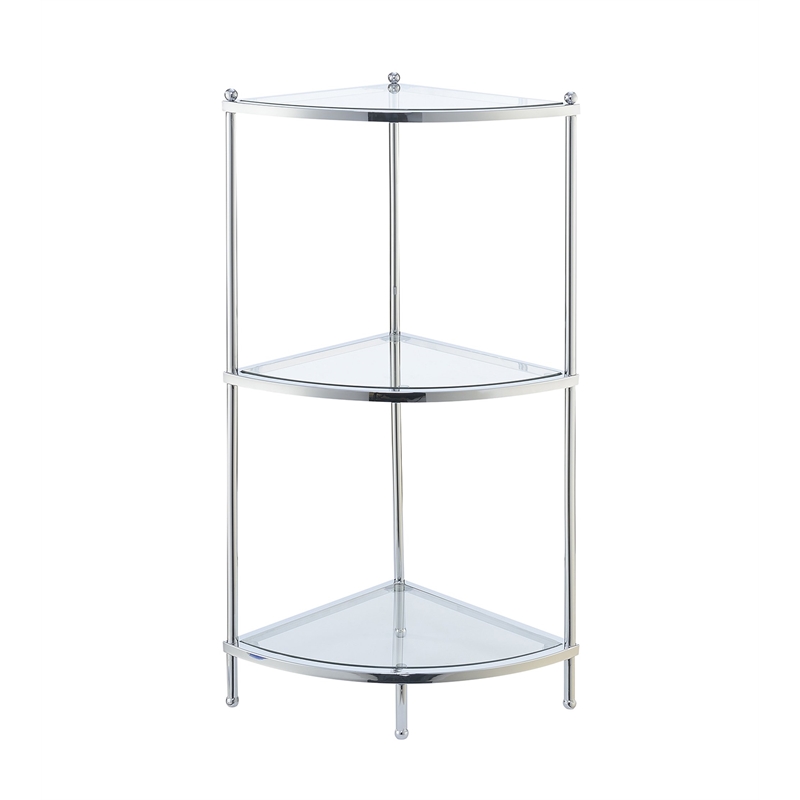 Convenience Concepts Royal Crest Three-Tier Corner Shelf in Clear Glass/ Chrome