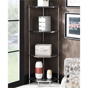 convenience concepts royal crest four-tier corner shelf in clear glass/ chrome